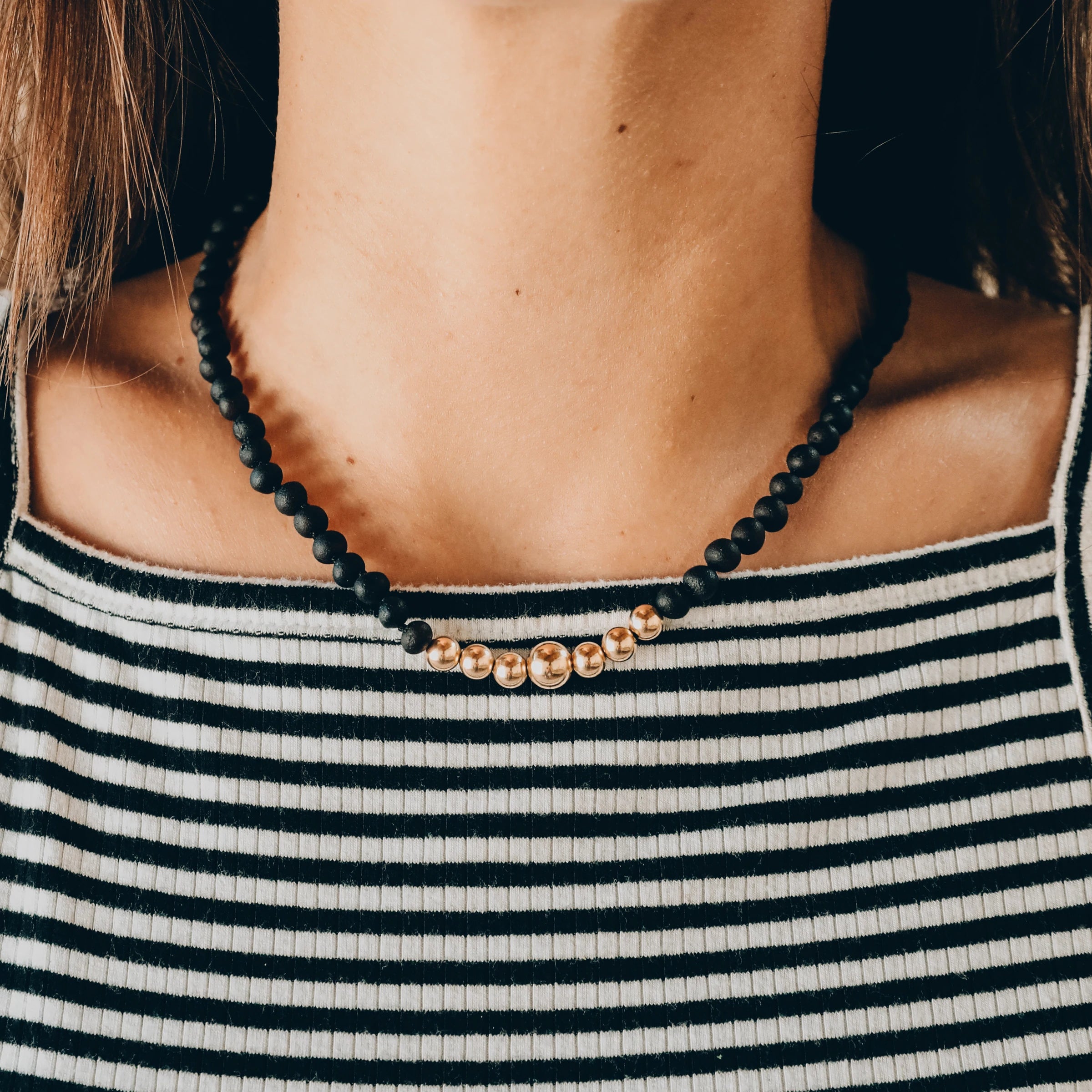 Raw Black Amber + 14k Gold | 16" Necklace
