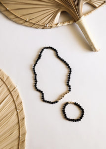 Raw Black Amber + 14k Gold | 16" Necklace