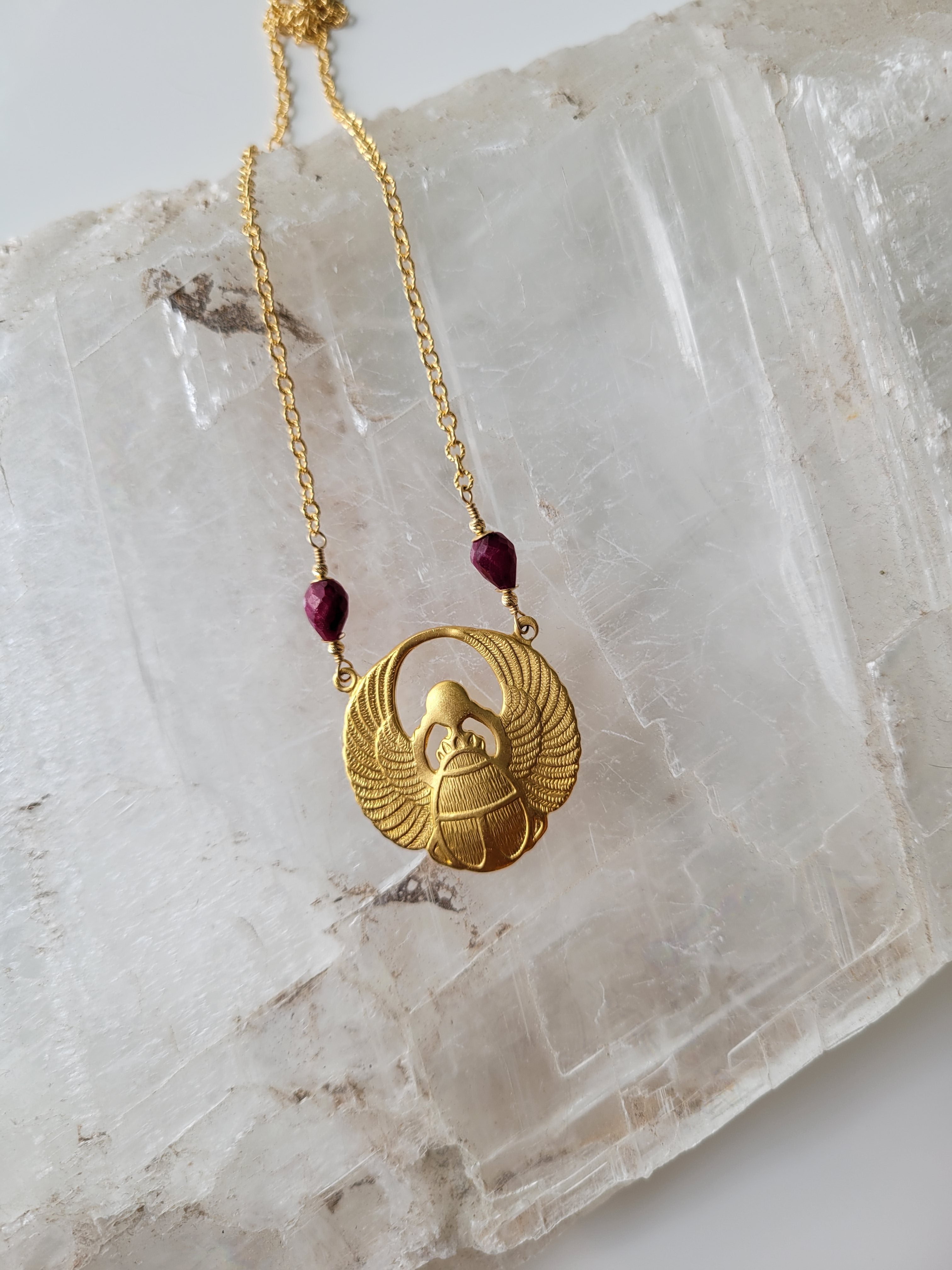 Golden Scarab with Rubies: A Re-Birth Necklace
